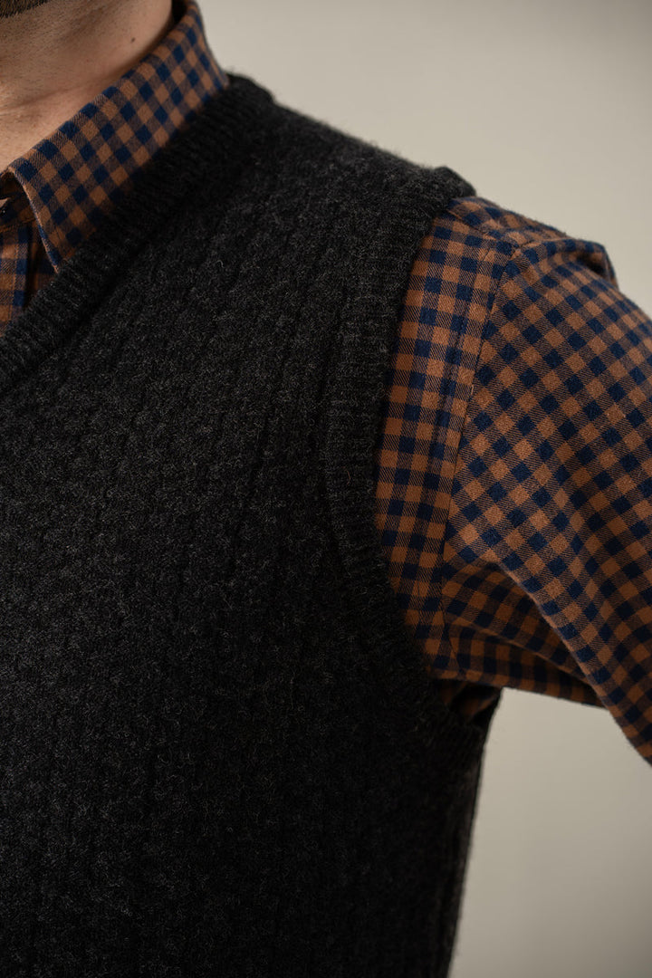 Lambs Wool Charcoal Designer Sweater - Cambridge