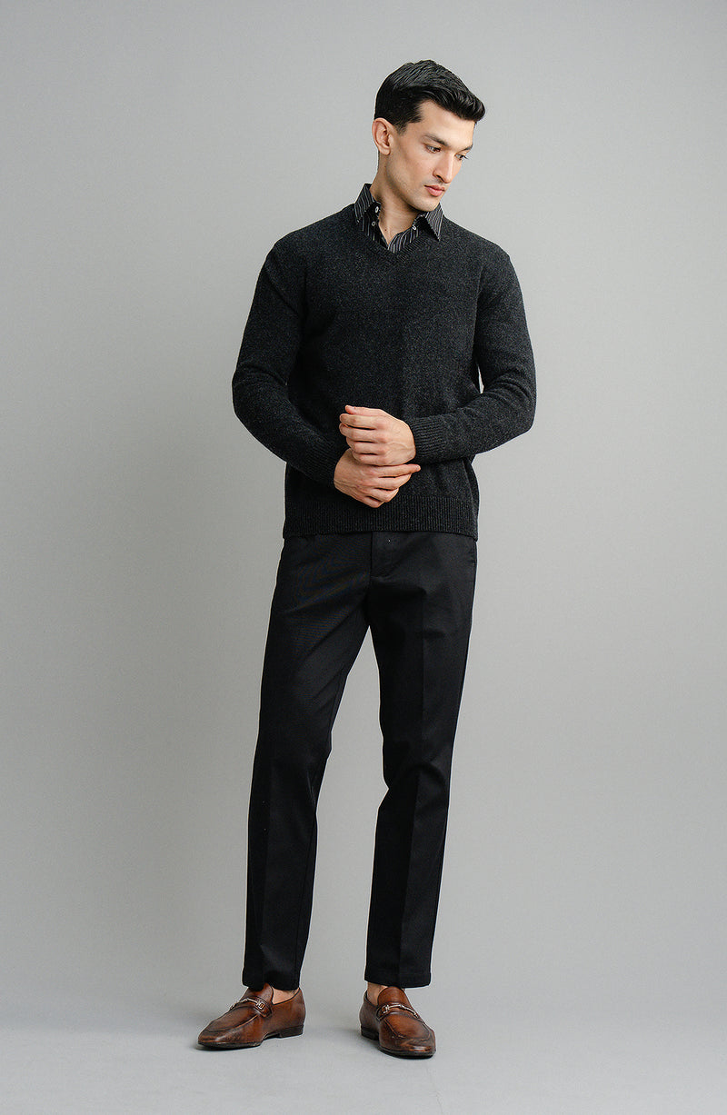 Lambs Wool Charcoal Designer Sweater - Cambridge