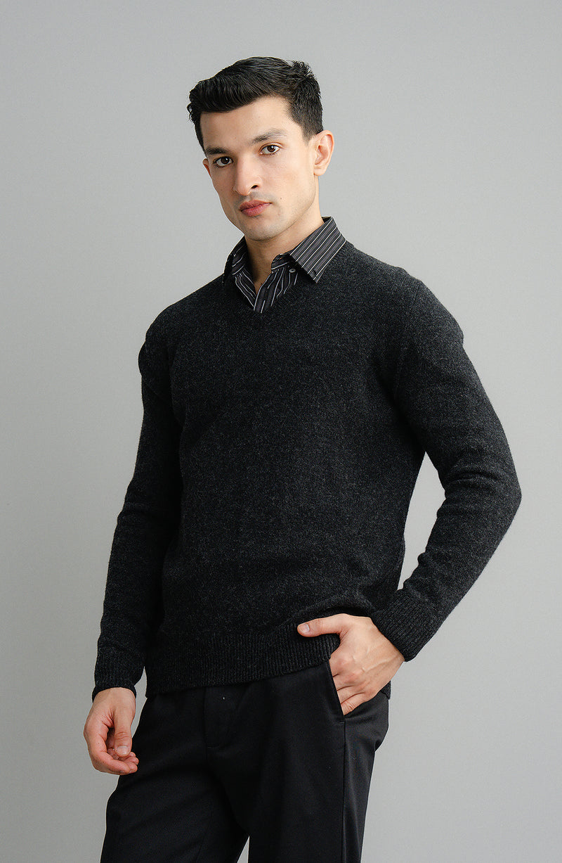 Lambs Wool Charcoal Designer Sweater - Cambridge