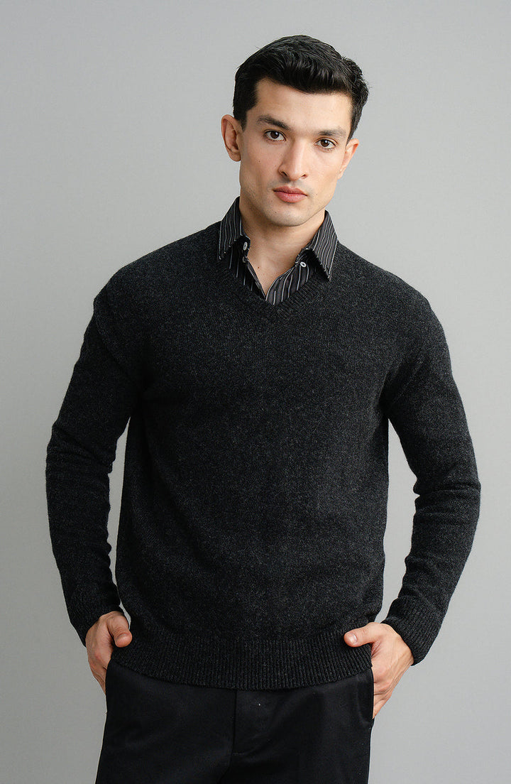 Lambs Wool Charcoal Designer Sweater - Cambridge