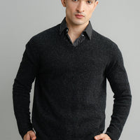 Lambs Wool Charcoal Designer Sweater - Cambridge