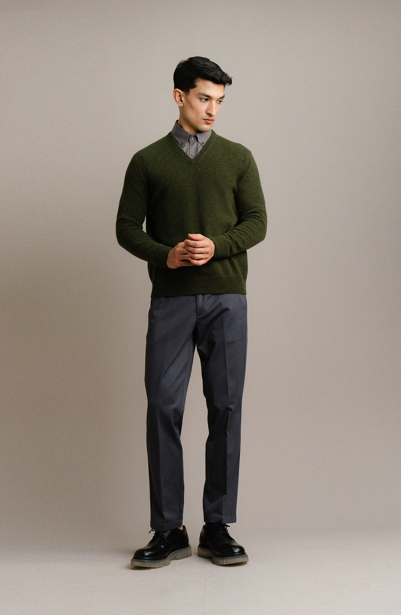 Lambs Wool Olive Designer Sweater - Cambridge