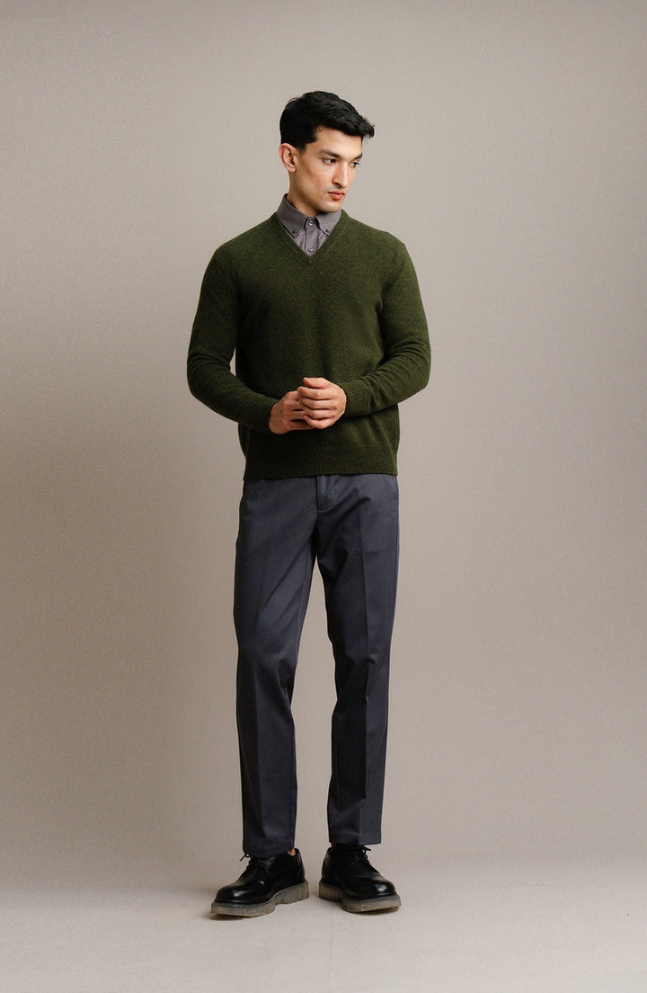 Lambs Wool Olive Designer Sweater - Cambridge