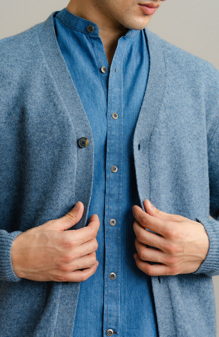 Lambs Wool Blue Designer Cardigan - Cambridge