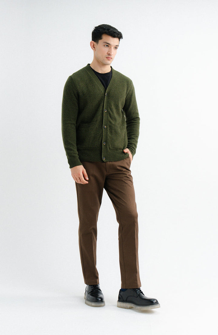 Lambs Wool Olive Designer Cardigan - Cambridge