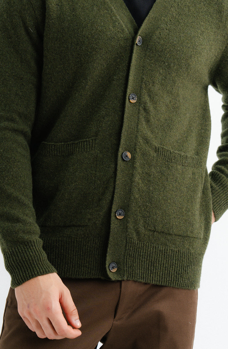 Lambs Wool Olive Designer Cardigan - Cambridge