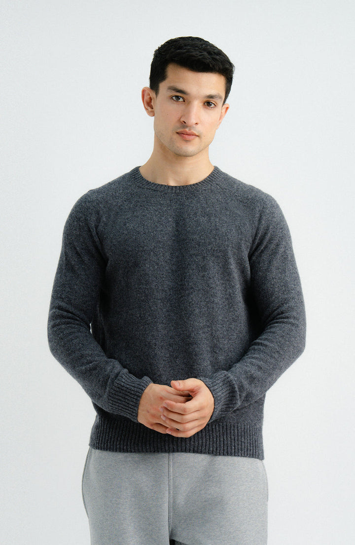 Plain Grey Raglan Crew Full Sleeves Sweater - Cambridge