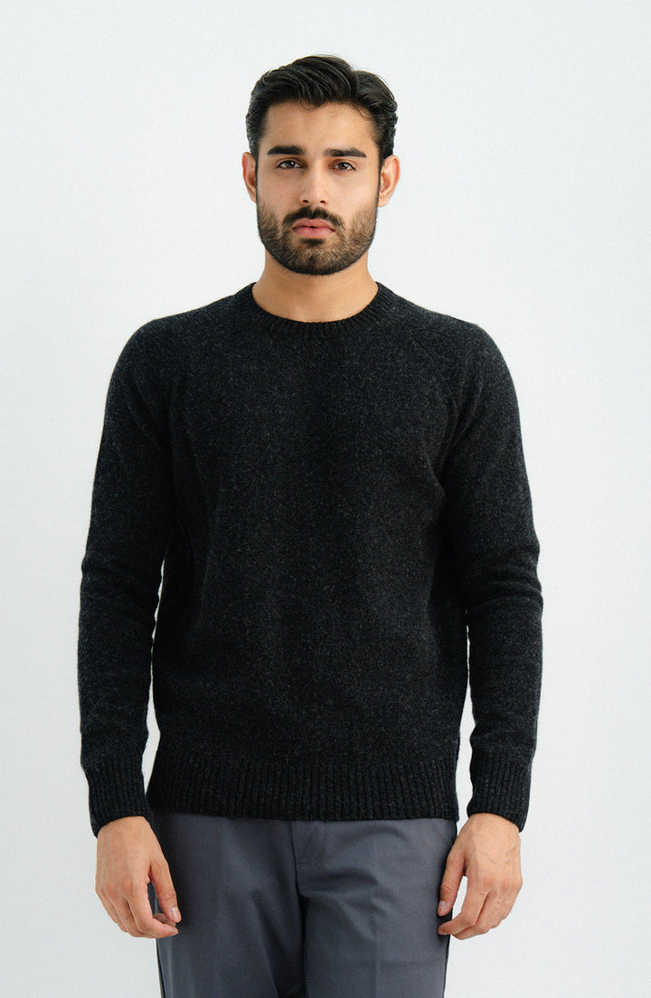 Plain Charcoal Raglan Crew Full Sleeves Sweater - Cambridge