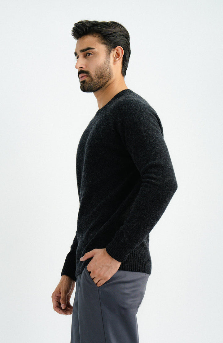 Plain Charcoal Raglan Crew Full Sleeves Sweater - Cambridge