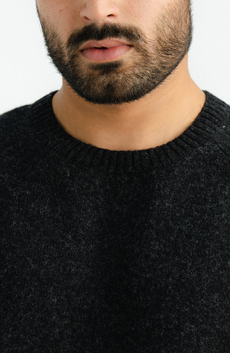 Plain Charcoal Raglan Crew Full Sleeves Sweater - Cambridge