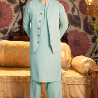 Boski Gold Sky Blue Kurta Trouser - Panjnad by J. Junaid Jamshed
