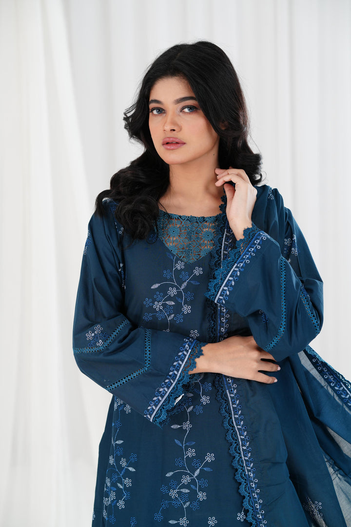 Twilight Charm - Cross Stitch Chikankari Stitched