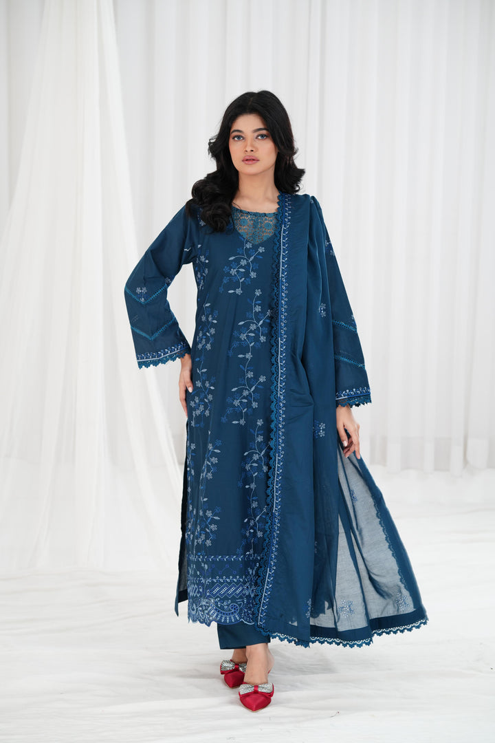 Twilight Charm - Cross Stitch Chikankari Stitched