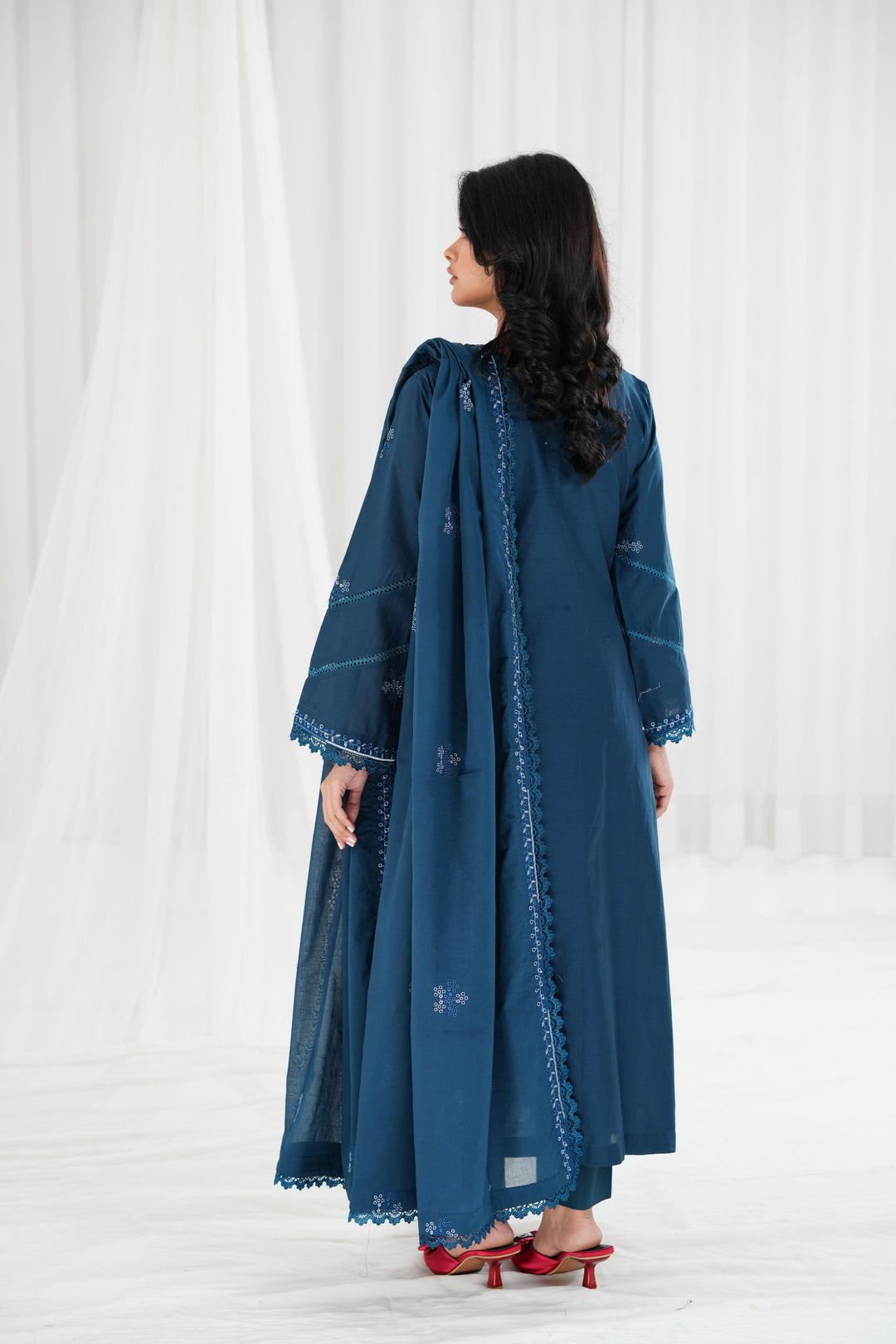 Twilight Charm - Cross Stitch Chikankari Stitched