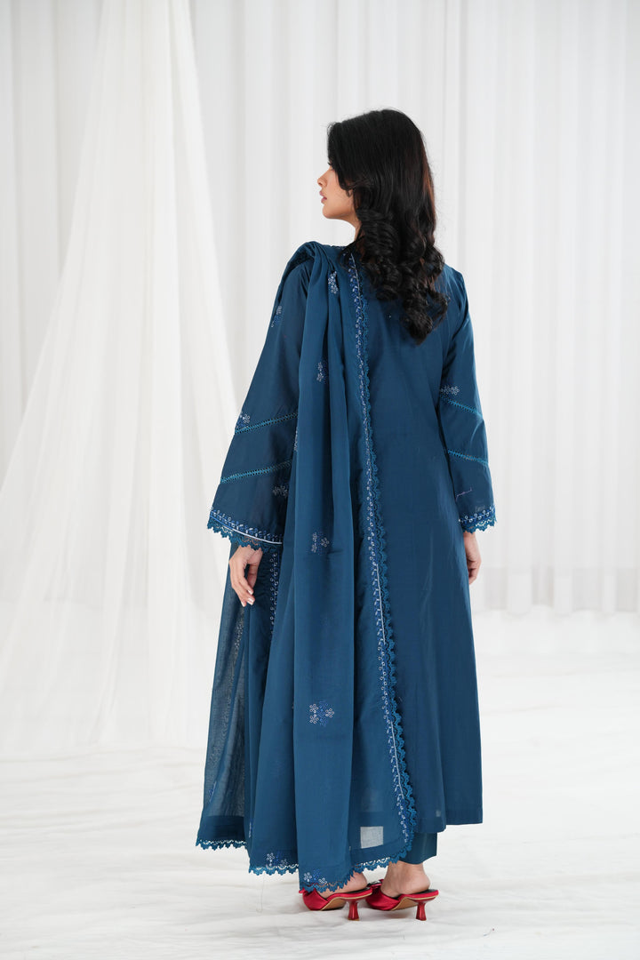 Twilight Charm - Cross Stitch Chikankari Stitched