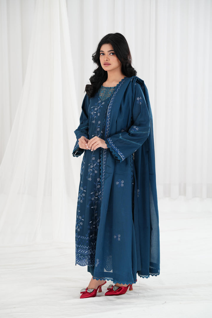 Twilight Charm - Cross Stitch Chikankari Stitched