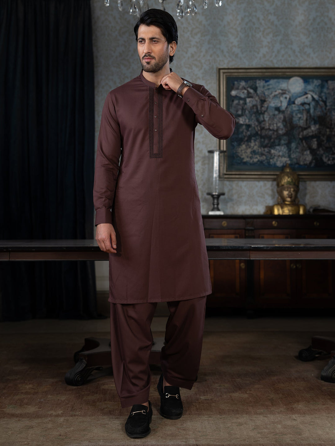 Blended Burberry Puce Kurta Trouser - J. Junaid Jamshed