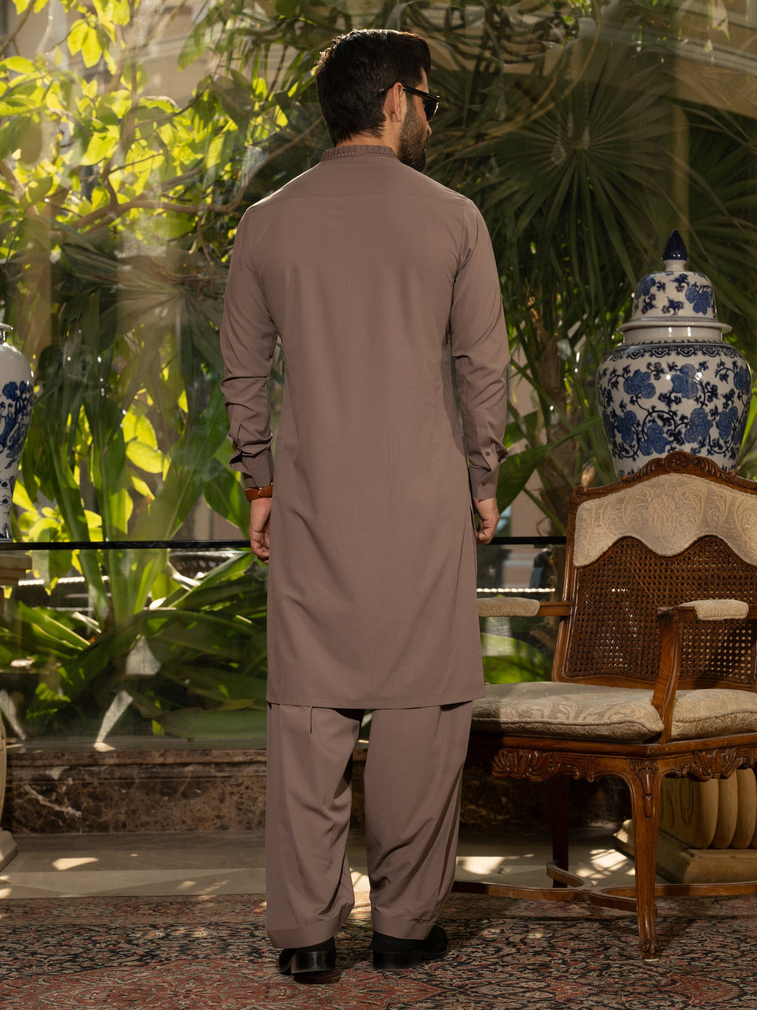 Blended Stripes Deep Taupe Kurta Trouser - J. Junaid Jamshed