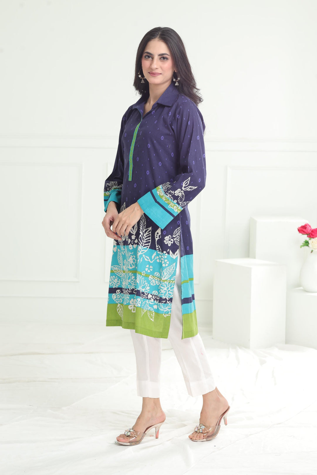 Khaddar Navy Kurti - Limelight