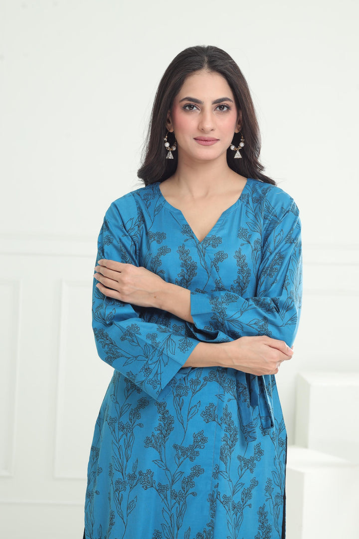 Khaddar Blue Kurti - Limelight