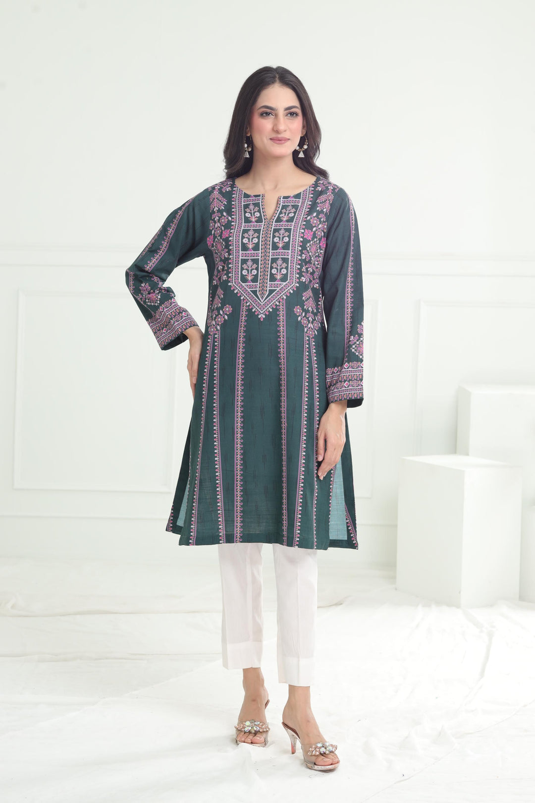 Khaddar Green Kurti - Limelight