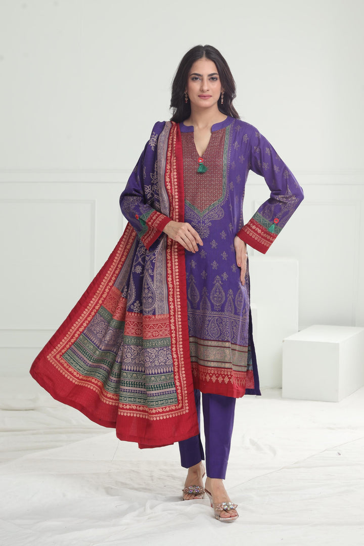 Khaddar Blue Stitched Suit - Limelight
