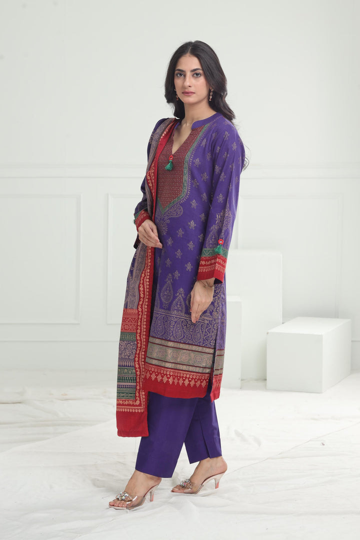 Khaddar Blue Stitched Suit - Limelight
