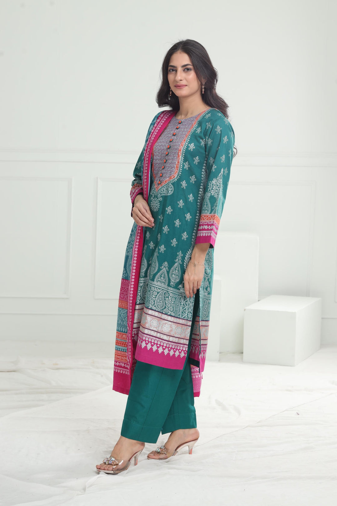 Khaddar Teal Stitched Suit - Limelight
