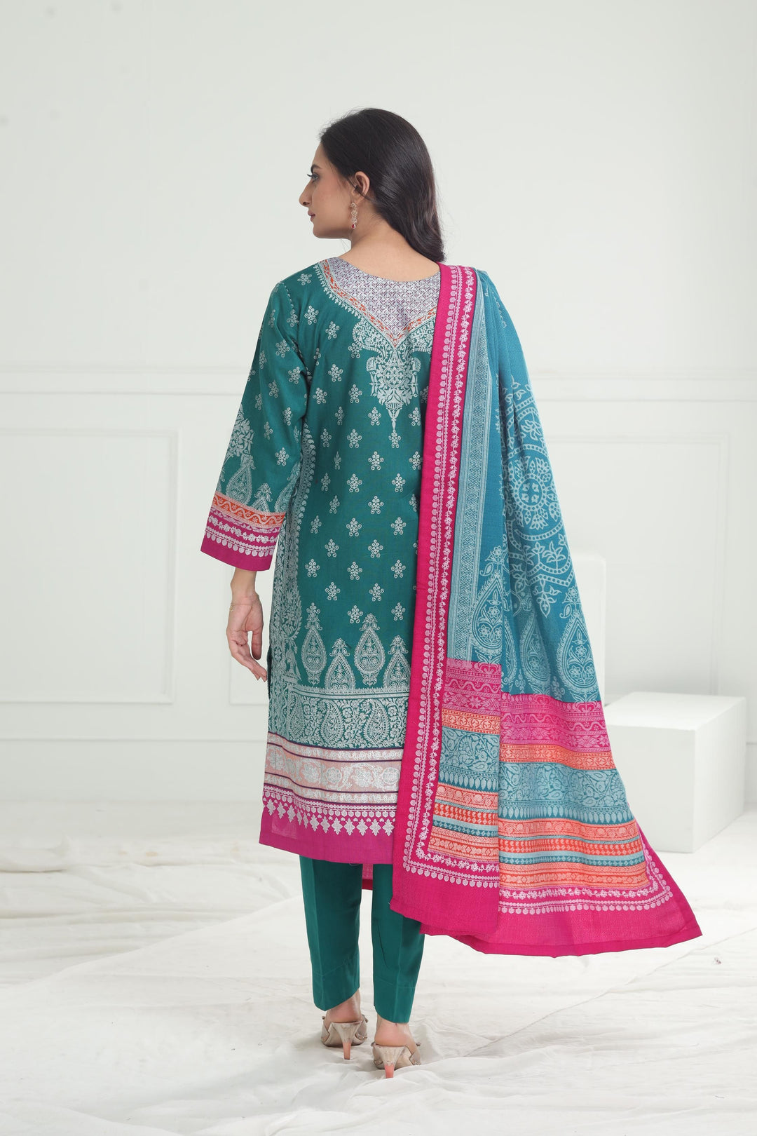Khaddar Teal Stitched Suit - Limelight