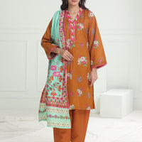 Khaddar Orange Stitched Suit - Limelight