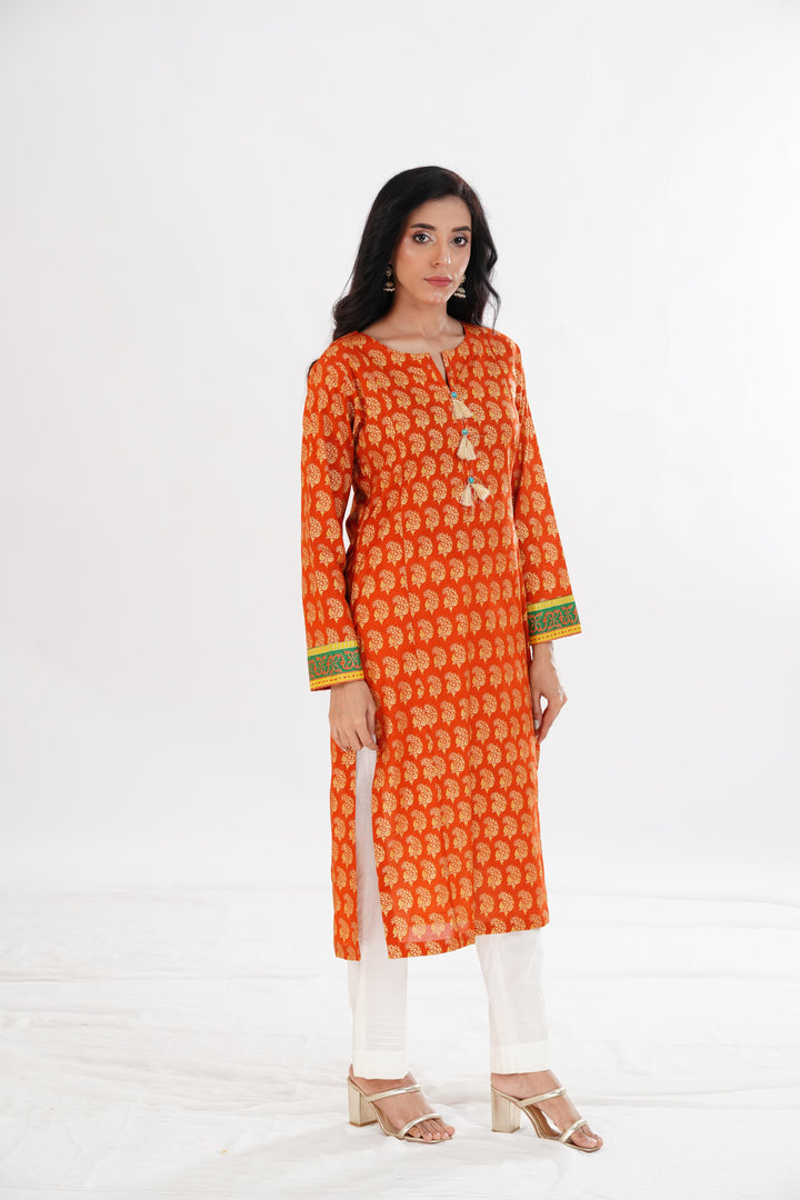 Lawn Rust Kurti - Limelight