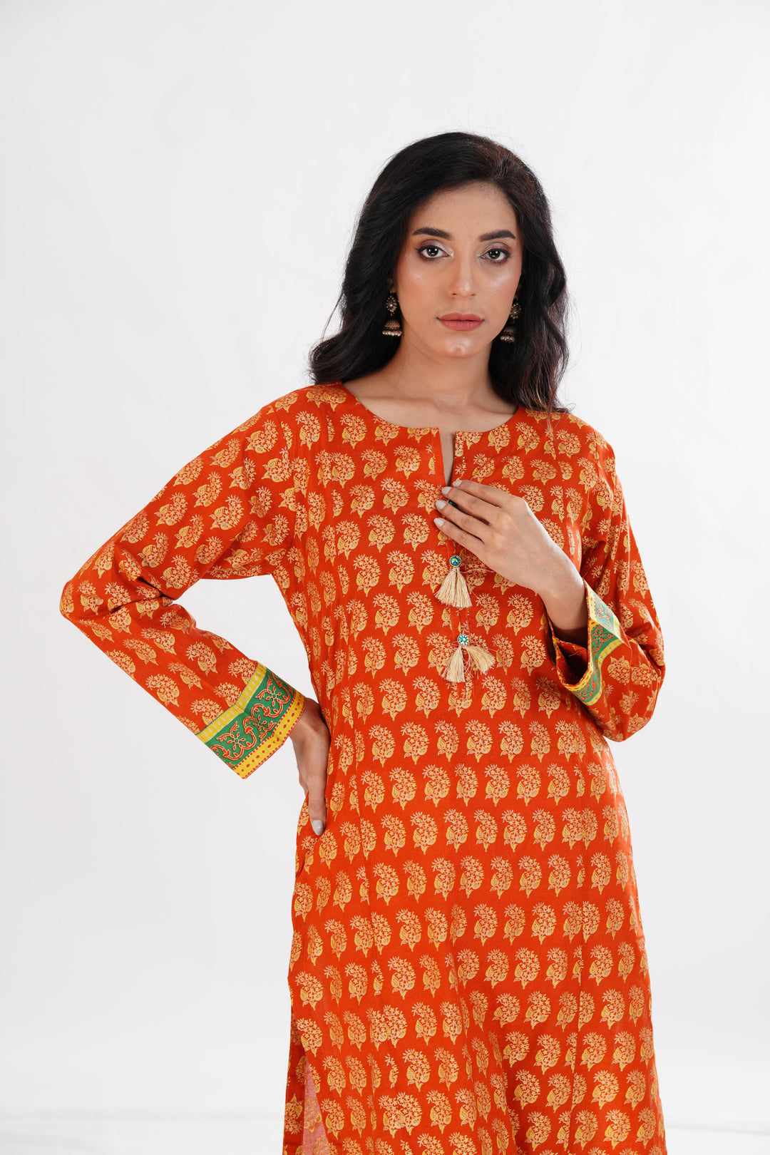 Lawn Rust Kurti - Limelight