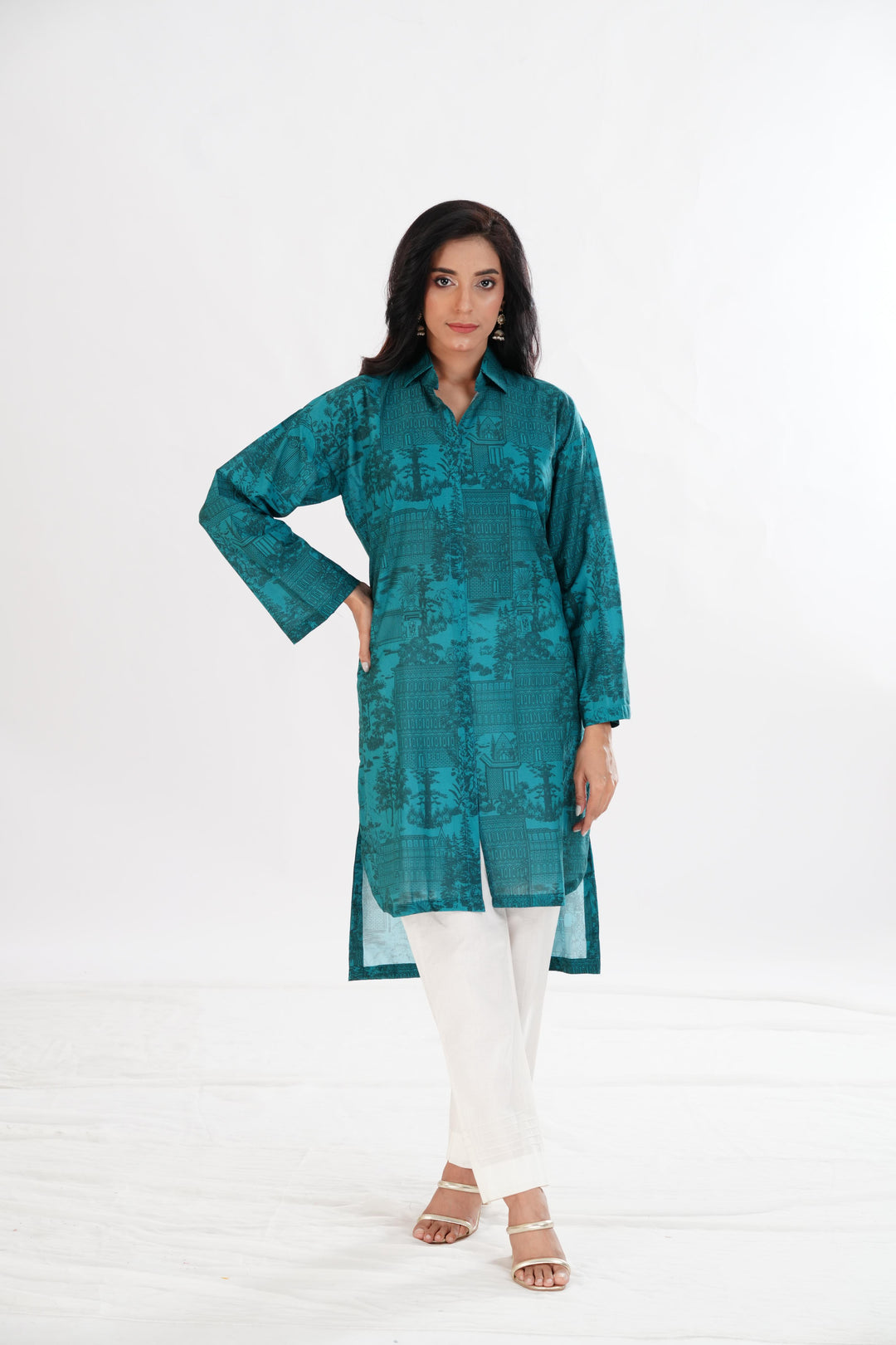 Lawn Teal Kurti - Limelight