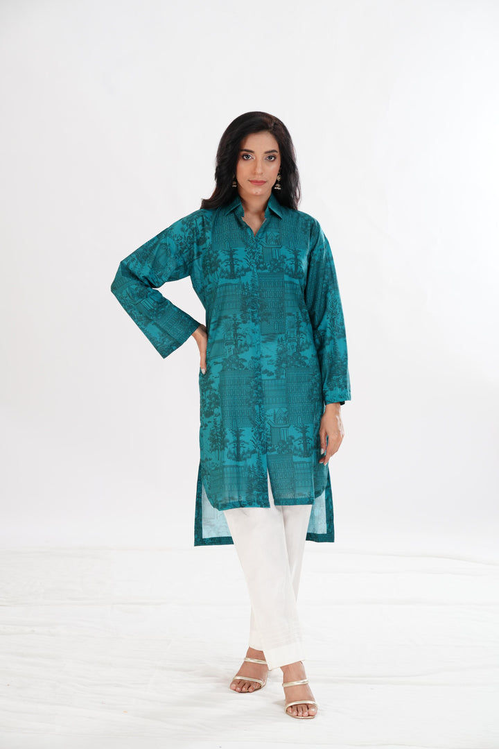 Lawn Teal Kurti - Limelight