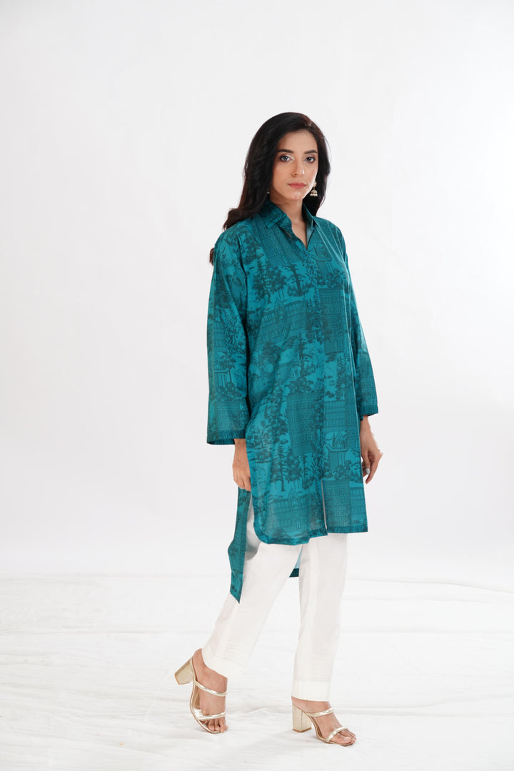 Lawn Teal Kurti - Limelight