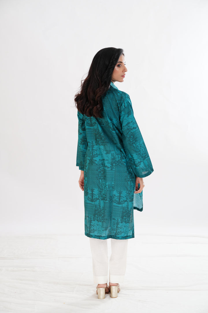 Lawn Teal Kurti - Limelight