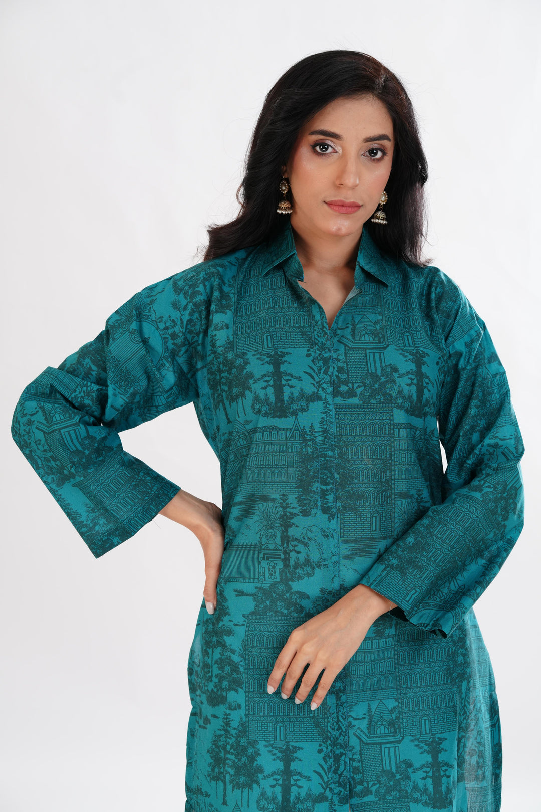 Lawn Teal Kurti - Limelight