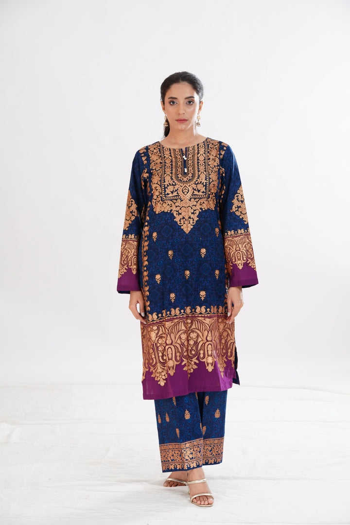 Lawn Blue Stitched Suit - Limelight