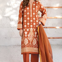 Lawn Orange Stitched Suit - Limelight