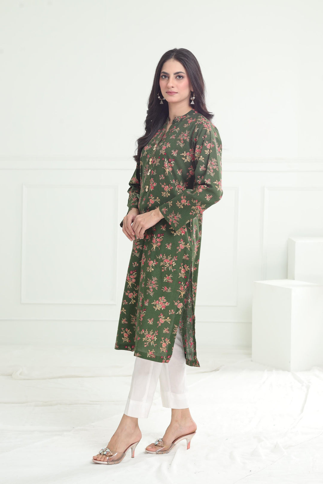Khaddar Green Kurti - Limelight