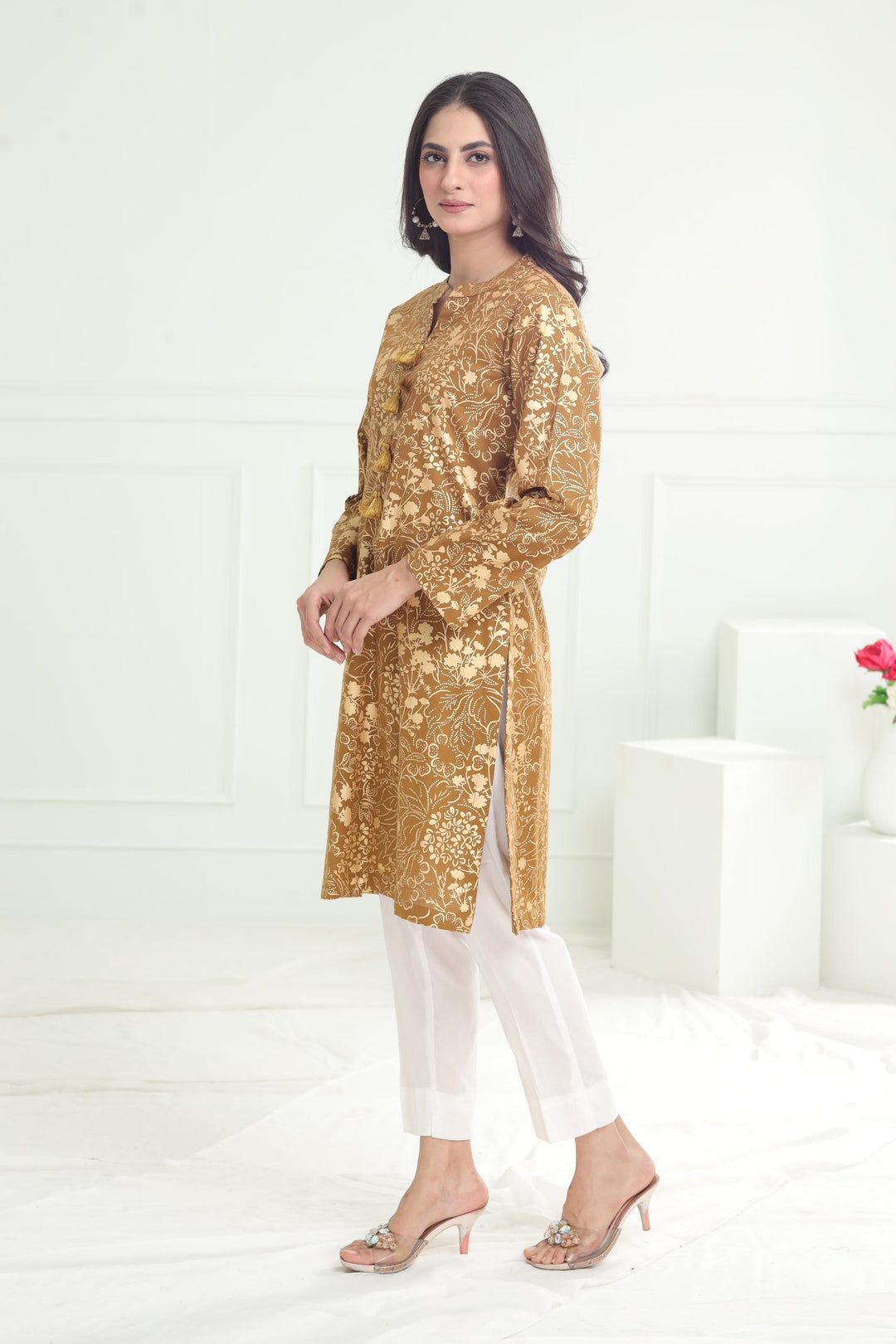 Khaddar Brown Kurti - Limelight