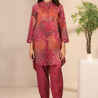 Lawn Red Stitched Suit - Limelight