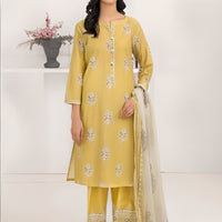 Lawn Yellow Stitched Suit - Limelight