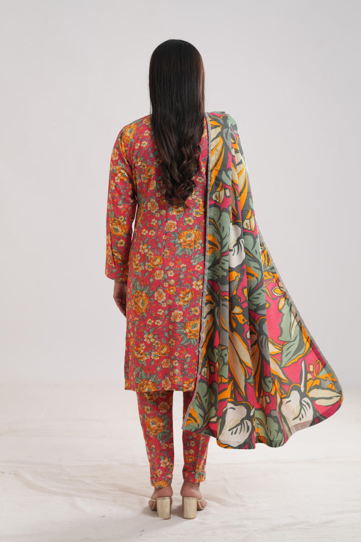 Khaddar Red Stitched Suit - Limelight