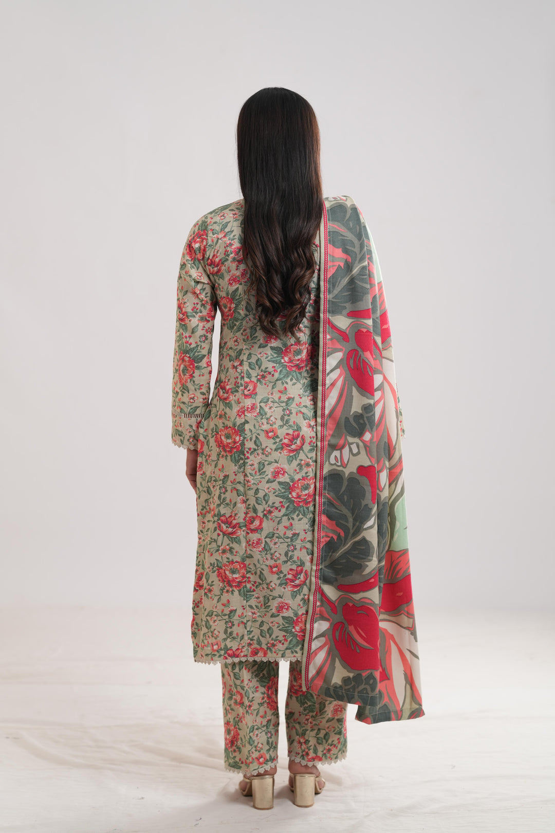 Khaddar Beige Stitched Suit - Limelight