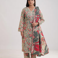 Khaddar Beige Stitched Suit - Limelight