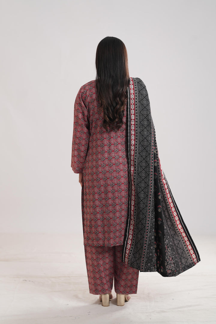 Khaddar Red Stitched Suit - Limelight