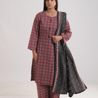 Khaddar Red Stitched Suit - Limelight