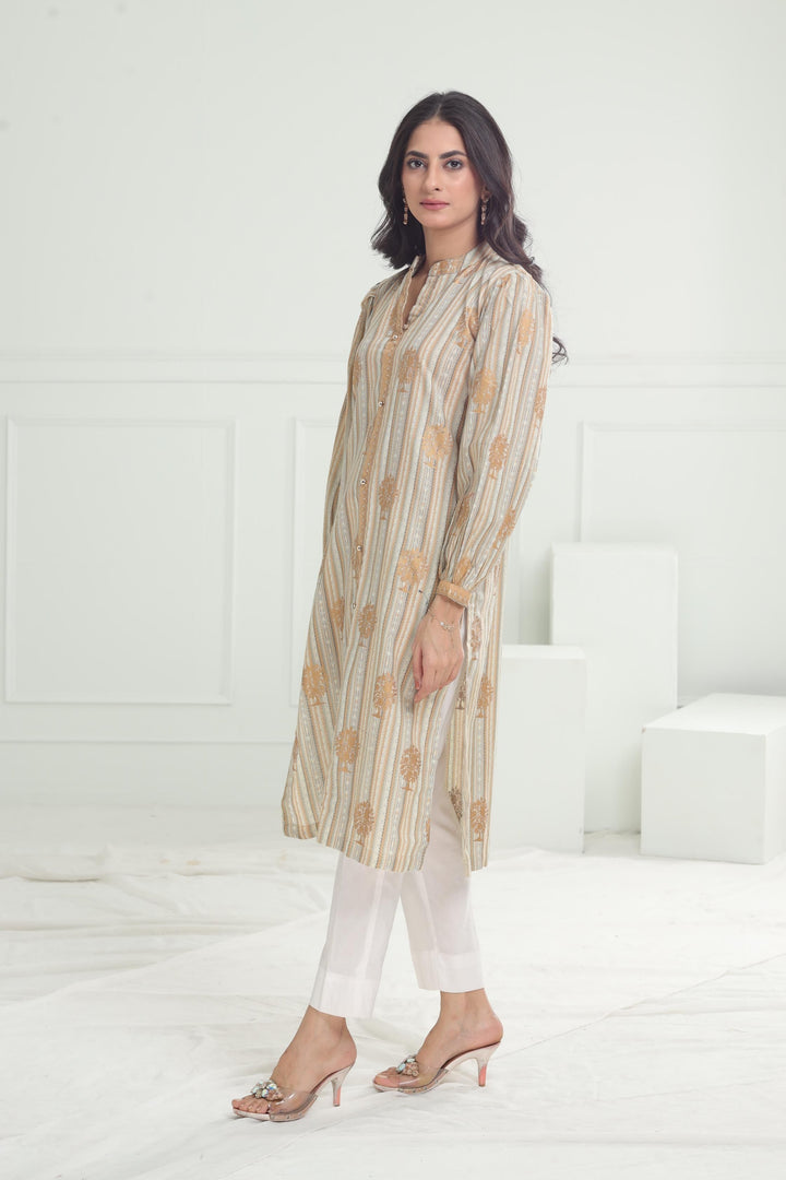 Khaddar Off White Kurti - Limelight