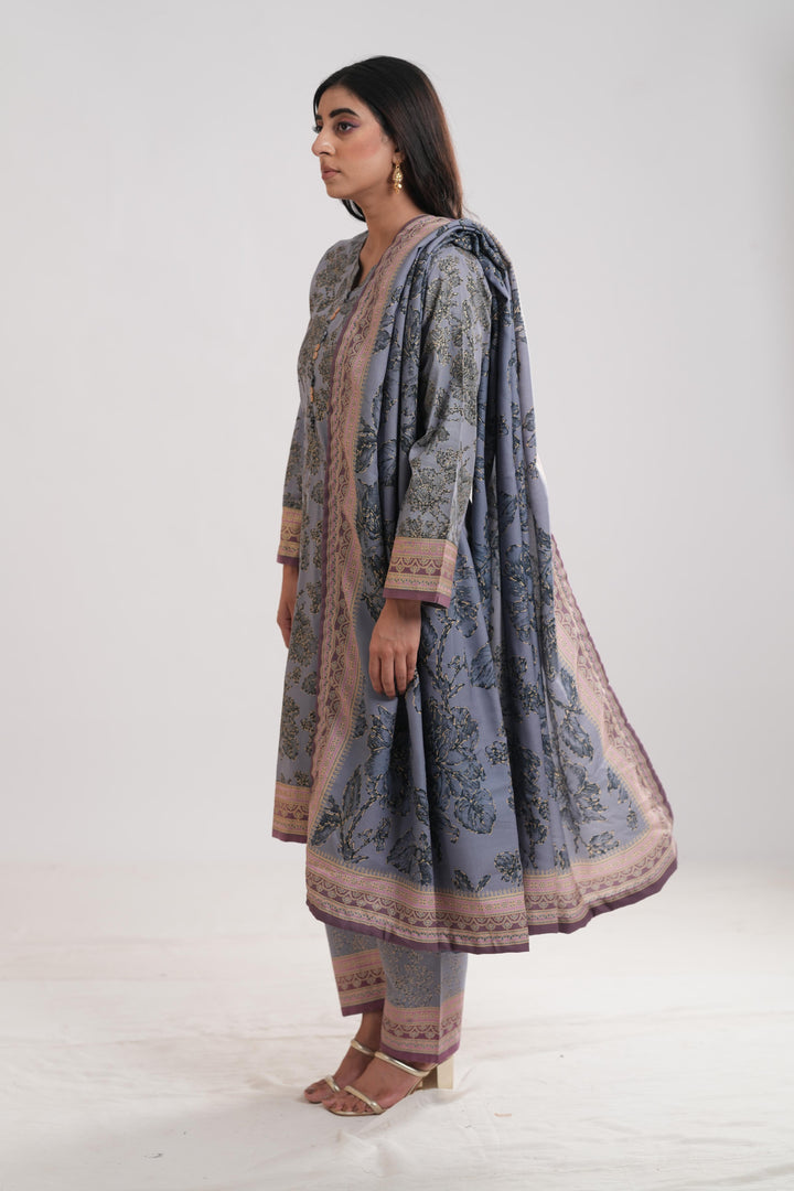 Khaddar Purple Stitched Suit - Limelight